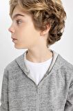 DeFacto Erkek Çocuk Kapüşonlu Fermuarlı Basic Düz Sweatshirt B6449A824SPGR455