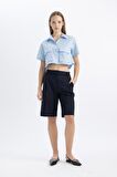 DeFacto Coool Oversize Geniş Kalıp Cep Detaylı Crop Kısa Kollu Gömlek C0739AX24SPBE196