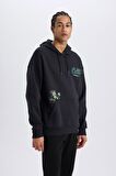 DeFactoFit NBA Boston Celtics Oversize Geniş Kalıp Kapüşonlu Sırt Baskılı Kalın Sweatshirt D6690AX25SPBK82