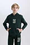 DeFacto Erkek Çocuk Cepli Yazı Baskılı Kapüşonlu Kalın Okul Sweatshirt C7567A824WNGN1214