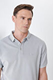 Erkek Gri Slim Fit Dar Kesim Polo Yaka %100 Pamuk Kısa Kollu Desenli Tişört