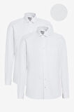 2'li Slim Fit Dar Kesim Pamuklu Klasik Yaka Armürlü Gömlek