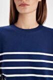 DeFacto Relax Fit Bisiklet Yaka Çizgili İnce Sweatshirt A9255AX24WNNV42