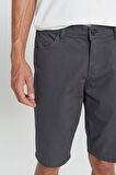 Erkek Antrasit Slim Fit Dar Kesim Armürlü %100 Pamuk Casual Chino Şort