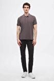 D'S Damat Regular Fit Antrasit Pike Dokulu %100 Pamuk Kıvrılmaz Polo Yaka Nakışlı T-Shirt 4HC14ORT51000