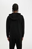 DeFactoFit Slim Fit Dar Kesim Kapüşonlu Skuba Dalgıç Kumaş Fermuarlı Sporcu Sweatshirt A6956AX24AUBK81