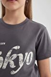 DeFacto Kız Çocuk Slim Fit Dar Kesim Bisiklet Yaka Fitilli Kaşkorse Baskılı Kısa Kollu Tişört B5101A824SMAR148