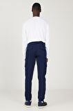 Erkek Lacivert Slim Fit Dar Kesim Kargo Cepli Pamuklu Esnek Pantolon
