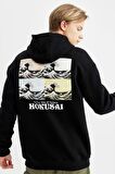 DeFacto Art Hokusai Boxy Fit Kapüşonlu Sırt Baskılı Sweatshirt B0371AX23CWBK81