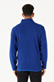 Erkek Saks Mavi Anti-pilling Tüylenme Yapmayan Standart Fit Bato Yaka Sweatshirt Polar Ceket