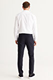 Erkek Lacivert Slim Fit Dar Kesim Yan Cepli Beli Lastikli Pantolon