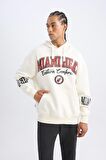 DeFactoFit NBA Miami Heat Oversize Geniş Kalıp Kapüşonlu Baskılı Kalın Sweatshirt D0672AX24AUER105