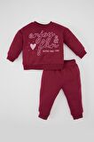DeFacto Kız Bebek 2'li Takım Baskılı Bisiklet Yaka Sweatshirt Üst Beli Lastikli Eşofman Altı D0815A524AUBR490
