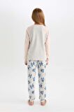 DeFacto Kız Çocuk Pijama Takımı Disney Lilo & Stitch Bisiklet Yaka Üst Uzun Alt D3747A824AUGR379