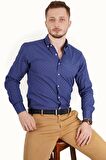 Erkek Lacivert Nokta Baskılı Slimfit Gömlek