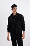 DeFacto Comfort Regular Fit Rahat Kalıp Dik Yaka Fermuarlı Sweatshirt A5276AX24SPBK81