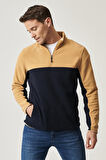 Erkek Karamel-lacı Standart Fit Normal Kesim Günlük Rahat Çift Renkli Polar Spor Sweatshirt