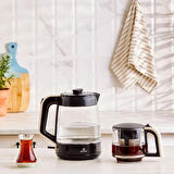 Karaca Glass Tea Xl 2 In 1 Cam Su Isıtıcı & Çay Makinesi Krem