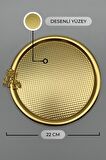 2'li Japon Güllü Yuvarlak Gold Çay ve Kahve Sunum Tepsisi, Dekoratif Servis Tepsisi 22cm