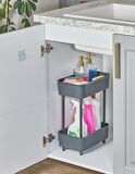 Gri İki Katlı Raf Çok Amaçlı 2 Katlı Evye Altı Düzenleyici Dolap İçi Tezgah Altı Banyo Mutfak Organizer