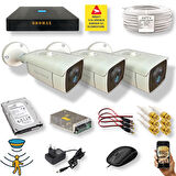 3 Kamerali Set - Hareket Algılayan Gece Görüşlü 24 Smd Led 5MP Sony Lensli 1080P Full HD Metal Kasa Güvenlik Kamerasi Seti 6224
