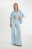 DeFacto Coool Oversize Çizgili Poplin Kısa Kollu Gömlek D3835AX24HSBE196
