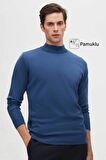 D'S Damat Regular Fit Mavi Pamuk Karışımlı Yarım Balıkçı Triko Kazak 5HF06ORT16275