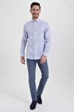 Desenli Slim Fit Mavi Gömlek | S