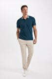 Slim Fit Kıvrılmaz Polo Yaka Kol Bantlı Pamuklu Tişört