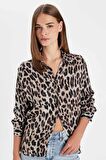 DeFacto Regular Fit Leopar Desenli Poplin Uzun Kollu Gömlek D3148AX24AUBK81