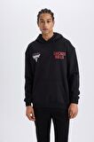DeFactoFit NBA Chicago Bulls Boxy Fit Kapüşonlu Kalın Sweatshirt D6574AX25SPBK81