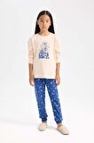 DeFacto Kız Çocuk Pijama Takımı Baskılı Uzun Kollu Üst Beli Lastikli Uzun Alt D7743A824WNPN434