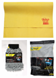 Polikur 3224 Güderi Oto Kurulama Bezi & Spark 7050 Oto Eldiveni & Spark 2316 Peluş Bez (3'lü SET)