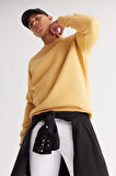 Erkek Hardal Standart Fit Normal Kesim Içi Polarlı 3 Iplik Bisiklet Yaka Pamuklu Sweatshirt