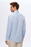 Slim Fit Mavi Italyan Yaka Armürlü Uzun Kollu Kolay Ütülenebilir Nefes Alan Dört Mevsim Göm 2HF02ORT3185