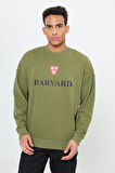Oversize Fit Bol Kesim Harvard Lisanslı Pamuklu Bisiklet Yaka Sweatshirt