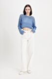 DeFacto Regular Fit Bisiklet Yaka Kroşe Ajurlu Delikli Crop Triko Kazak T4513AZ24AUBE113