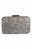 Gümüş Lame Gri Renk Pullu Pul Payet Çanta Gece Çantası Abiye Çanta Portföy Clutch