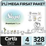 Sleepy Bio Natural Premium Plus 2'li Mega Fırsat Paketi Bebek Bezi 4 Numara Maxi 328 Adet