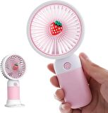 QASUL Cep Telefon Tutucu Mini Fan Masaüstü Taşınabilir  Çilek Görünümlü Şarj Edilebilir El Fanı
