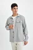 DeFacto Gri Polo Yaka Twill Düz Uzun Kolu Gömlek Ceket D3381AX24AUGR308