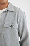 DeFacto Gri Polo Yaka Twill Düz Uzun Kolu Gömlek Ceket D3381AX24AUGR308