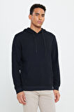 2 İplik Sıcak Tutan Standart Fit Normal Kesim Kapüşonlu Ottoman Desenli Cepli Sweatshirt