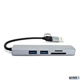 Winex 5in1 UsbA ve Type-C to 3x USB3.0, TF, SD, Type-C Çoklayıcı Hub Adaptör