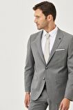 Erkek Gri Slim Fit Dar Kesim Desenli Takım Elbise