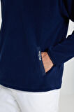 Erkek Lacivert Loose Fit Bato Yaka Desenli Polar