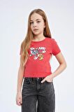DeFacto Kız Çocuk Tom & Jerry Cropped Fit Bisiklet Yaka Kısa Kollu Tişört E0479A825SPRD206