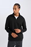 DeFactoFit Standart Fit Dik Yaka Fermuarlı Skuba Dalgıç Kumaş Sporcu Sweatshirt C9172AX24AUBK81