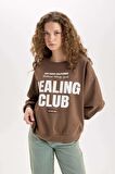 DeFacto Loose Fit Bisiklet Yaka Baskılı Kalın Sweatshirt D8528AX24WNBN322