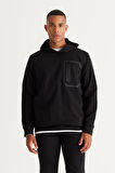 Erkek Siyah Standart Fit Normal Kesim Kapüşonlu Pamuklu Sweatshirt